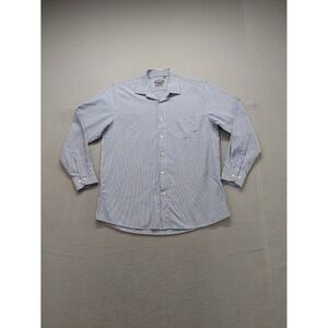 Simon Banks Men Shirt 16.5 Blue White Striped Button Up Classic Fit Logo Formal